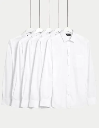 M&S Mens 5pk Regular Fit Easy Iron Long Sleeve Shirts - 16 - White Mix, White Mix