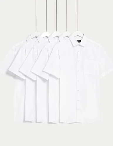 M&S Mens 5pk Regular Fit Easy Iron Short Sleeve Shirts - 15.5 - White, White