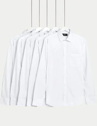 M&S Mens 5pk Slim Fit Easy Iron Long Sleeve Shirts - 14.5 - White Mix, White Mix
