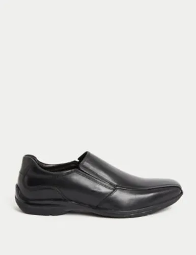 M&S Mens Airflex™ Leather Slip-on Shoes - 6 - Black, Black