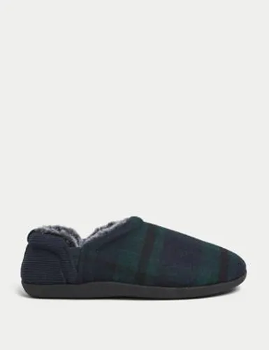 M&S Mens Checked Mule Slippers - 6 - Navy Mix, Navy Mix