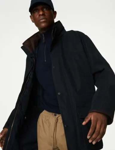 M&S Mens Cotton Rich Parka Jacket with Stormwear™ - Navy, Navy