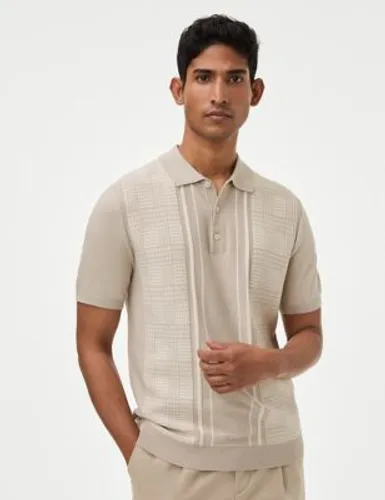 M&S Mens Cotton Rich Striped Polo Shirt - LLNG - Ecru, Ecru
