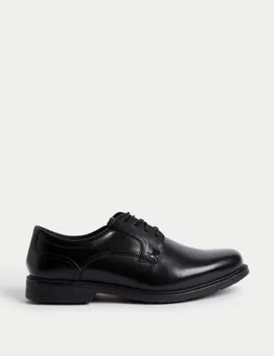 M&S Mens Extra Wide Fit Airflex™ Leather Derby Shoes - 9.5 - Black, Black