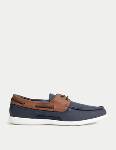 M&S Mens Lace Up Deck Shoes - 11 - Navy, Navy,Tan