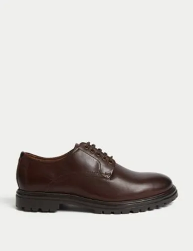 M&S Mens Leather Derby Heritage Shoes - 6 - Dark Brown, Dark Brown,Black