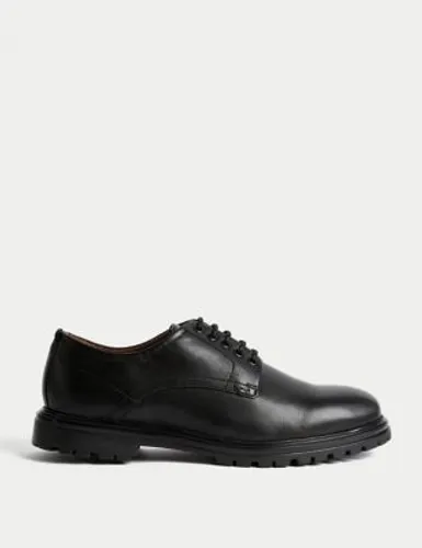 M&S Mens Leather Derby Heritage Shoes - 7 - Black, Black,Dark Brown