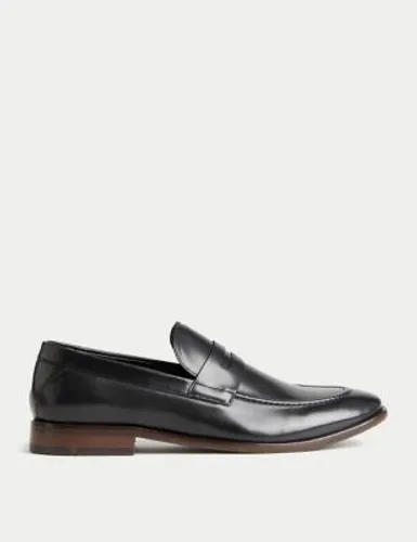 M&S Mens Leather Slip-On Loafers - 10.5 - Black, Black,Brown