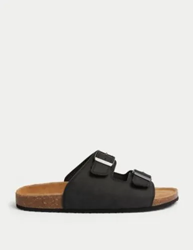 M&S Mens Leather Slip-On Sandals - 6 - Black, Black,Chocolate