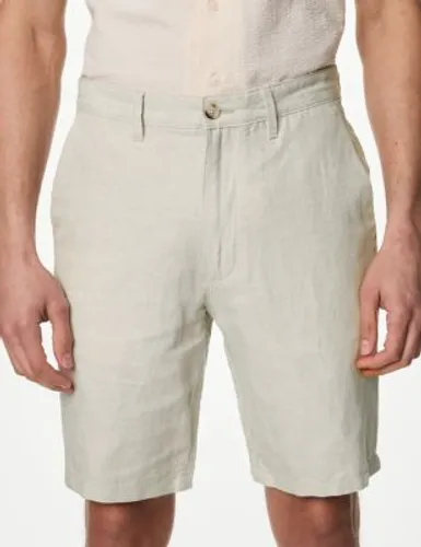 M&S Mens Linen Blend Chino Shorts - 30 - Stone, Stone,Navy,White,Antique Green,Terracotta