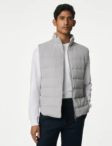 M&S Mens Linen Blend Feather and Down Padded Gilet - S - Light Grey, Light Grey