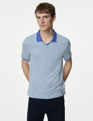 M&S Mens Modal Rich Revere Polo Shirt - SREG - Mid Blue, Mid Blue,Wine,Silver Grey