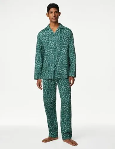 M&S Mens Pure Cotton Eid Geo Print Pyjama Set - XL - Green Mix, Green Mix