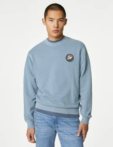 M&S Mens Pure Cotton Graphic Sweatshirt - XXLREG - Pale Blue, Pale Blue