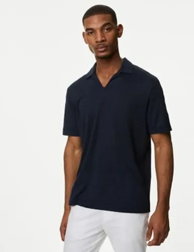 M&S Mens Pure Linen Polo Shirt - XXXXLREG - Slate Blue, Slate Blue,Sage Green,Dark Navy