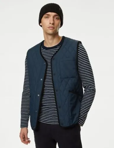 M&S Mens Quilted Gilet with Stormwear™ - Navy, Navy