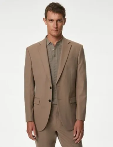 M&S Mens Regular Fit Plain Stretch Suit Jacket - 38LNG - Light Brown, Light Brown