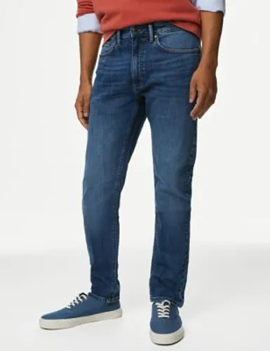 M&S Mens Slim Fit 5 Pocket Stretch Jeans - 3431 - Mid Blue, Mid Blue