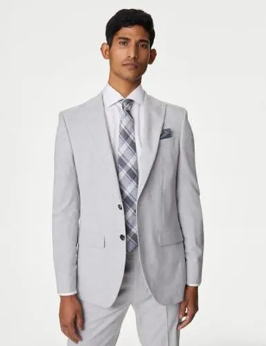 M&S Mens Slim Fit Check Suit Jacket - 36LNG - Light Grey, Light Grey