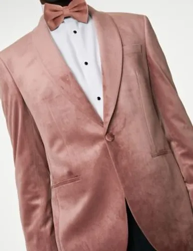 M&S Mens Slim Fit Velvet Jacket - 38LNG - Pink, Pink,Neutral