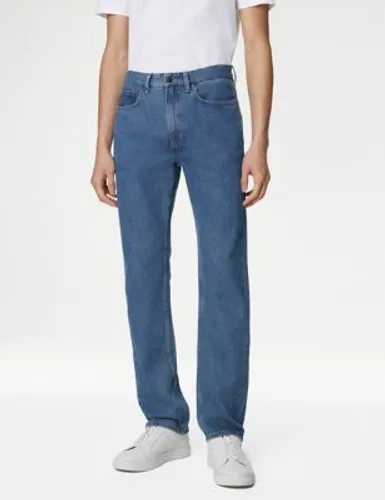 M&S Mens Straight Fit Pure Cotton Jeans - 3035 - Medium Blue, Medium Blue,Black,Light Blue,Indigo