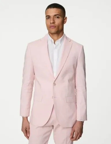 M&S Mens Tailored Fit Italian Linen Miracle™ Suit Jacket - 36SHT - Pale Pink, Pale Pink,Light Blue,Dark Brown,Burgundy,Navy,Neutral