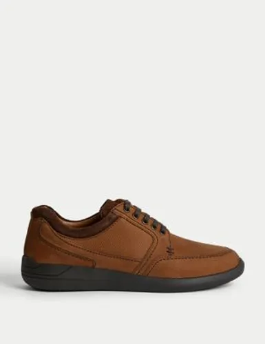 M&S Mens Wide Fit Airflex™ Leather Derby Shoes - 12 - Brown, Brown,Brown Mix