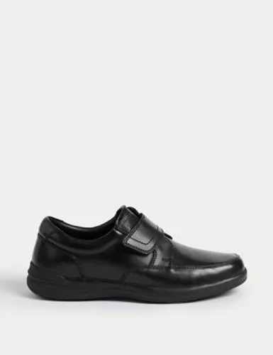 M&S Mens Wide Fit Airflex™ Leather Riptape Shoes - 10.5 - Black, Black