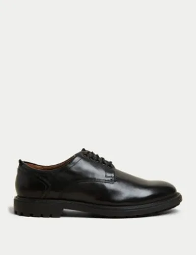 M&S Mens Wide Fit Heritage Leather Derby Shoes - 6 - Black, Black