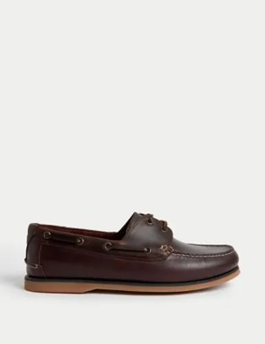 M&S Mens Wide Fit Leather Deck Shoes - 6 - Brown, Brown