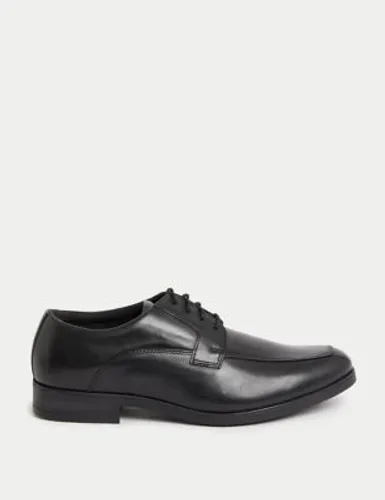 M&S Mens Wide Fit Leather Derby Shoes - 6 - Black, Black