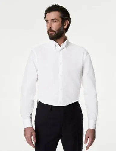 M&S Sartorial Mens Regular Fit Linen Blend Weave Shirt - 15.5 - White, White,Blue