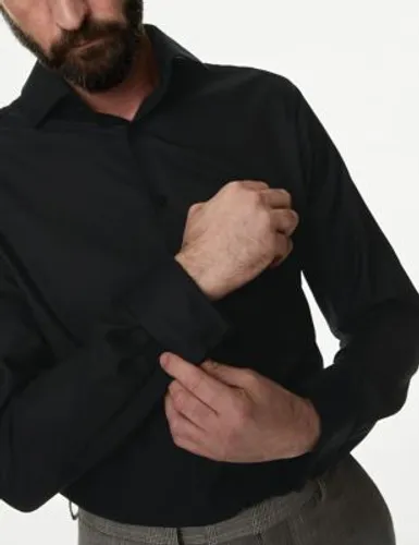 M&S Sartorial Mens Regular Fit Luxury Cotton Double Cuff Twill Shirt - 14.5 - Black, Black,White,Navy,Pink,Blue