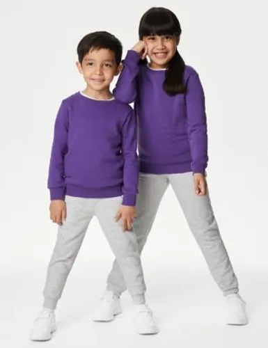 M&S Unisex Cotton Crew Neck Sweatshirt (2-16 Yrs) - 11-12REG - Purple, Purple,Bottle Green,Pale Blue,Grey Marl,Burgundy,Royal Blue,Jade
