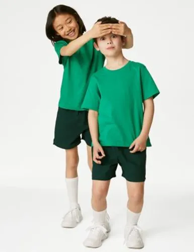 M&S Unisex Pure Cotton Sports Shorts (2-16 Yrs) - 13-14 - Bottle Green, Bottle Green,Red Mix,Red,Burgundy