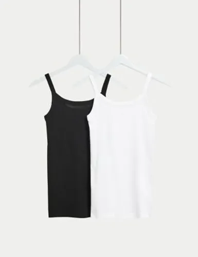 M&S Womens 2pk Pure Cotton Vest - 22 - Black/White, Black/White