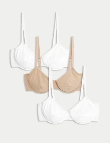 M&S Womens 3pk Cotton Wired Full Cup Bras A-E - 32B - White Mix, White Mix,Navy Mix