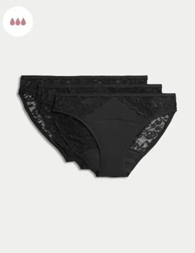 M&S Womens 3pk Heavy Absorbency Period Bikini Knickers - 8 - Black, Black