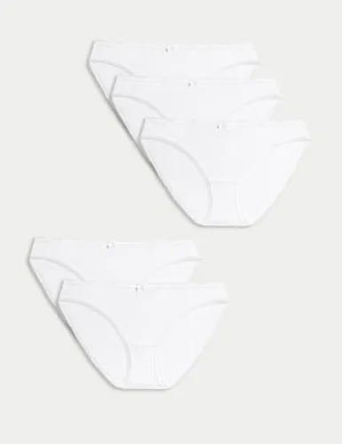 M&S Womens 5pk Cotton Lycra® Bikini Knickers - 28 - White, White,Black