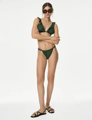 M&S Womens Animal Print High Leg Bikini Bottoms - 20 - Dark Green Mix, Dark Green Mix