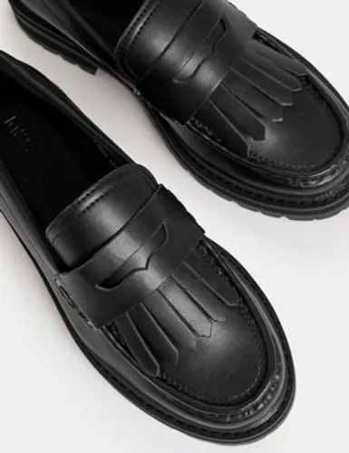 M&S Womens Chunky Flatform Loafers - 3 - Black, Black,Ivory Mix