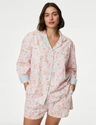 M&S Womens Cool Comfort™ Pure Cotton Floral Pyjama Top - 20 - Pink Mix, Pink Mix