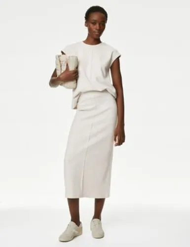 M&S Womens Cotton Blend Midaxi Skirt - 12REG - Ivory, Ivory