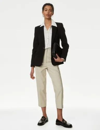 M&S Womens Cotton Blend Slim Fit Cropped Trousers - 20SHT - Black, Black,Buff,Navy,Soft White,Amethyst