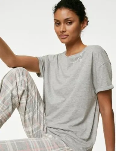 M&S Womens Cotton Rich Checked Pyjama Set - XS - Grey Mix, Grey Mix