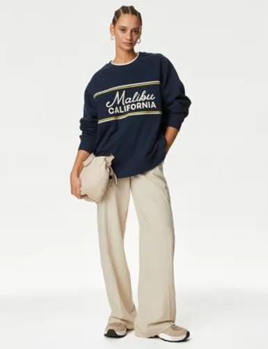 M&S Womens Cotton Rich Slogan Sweatshirt - Navy Mix, Navy Mix