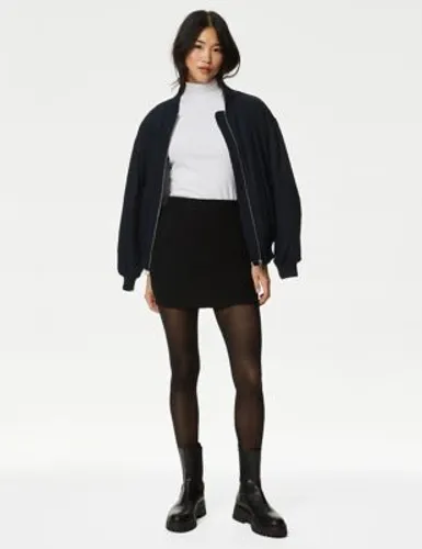 M&S Womens Cotton Rich Textured Mini Column Skirt - 20REG - Black, Black
