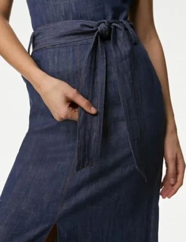 M&S Womens Denim Belted Midi Circle Skirt - 6REG - Dark Denim, Dark Denim