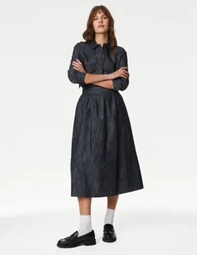 M&S Womens Denim Midaxi Circle Skirt - 10LNG - Dark Denim, Dark Denim