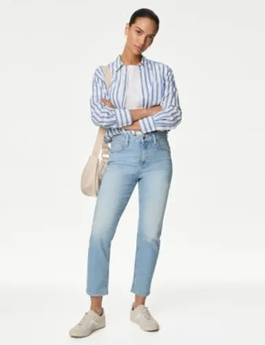 M&S Womens High Waisted Slim Fit Cropped Jeans - 12SHT - Light Indigo, Light Indigo,Soft Khaki,Pink,Soft White,Indigo Mix,Medium Indigo